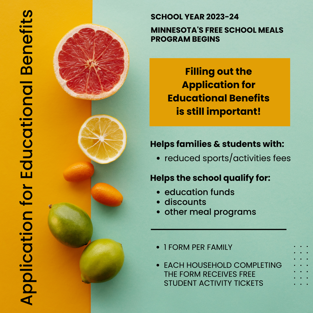 Free meals this school year. Filling out app for Ed Benefits still important. Reduced sports/activities fees, helps schools
